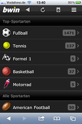 Screenshot della bwin app