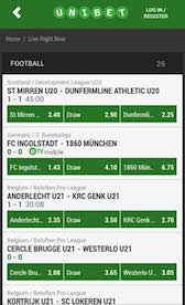 Screenshot dell'Unibet mobile app