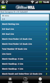 Screenshot della William Hill app