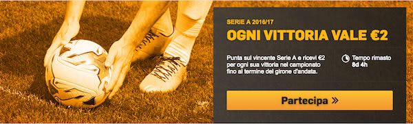 Banner della promo Betfair ogni vittoria vale 2 euro