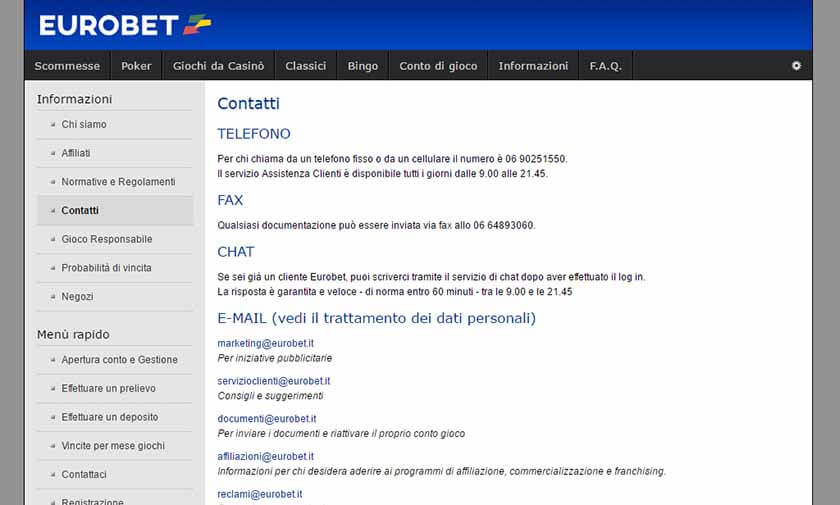 assistenza clienti eurobet