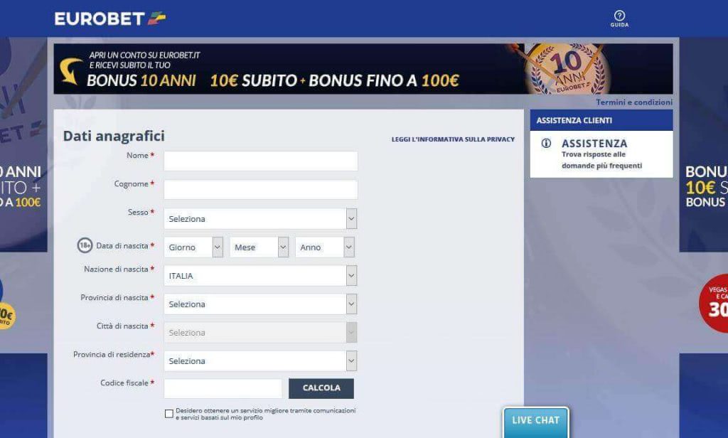 eurobet registrazione