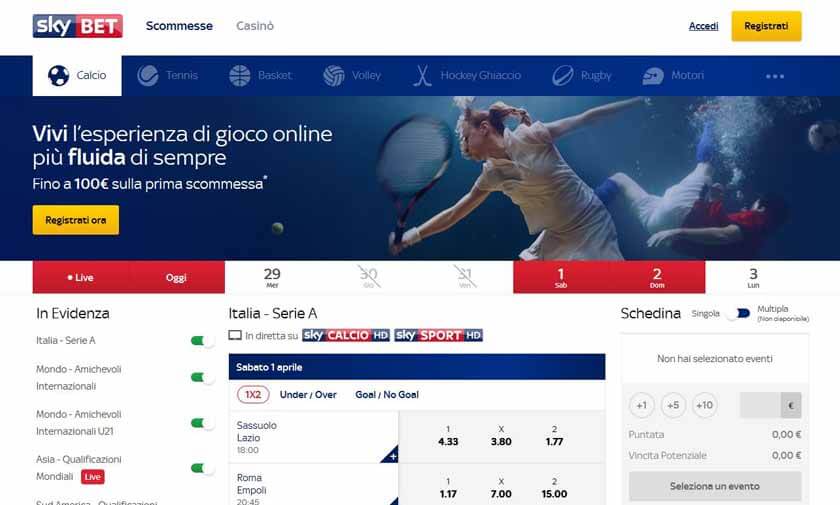 palinsesto skybet screenshot