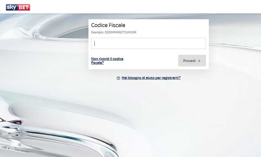 skybet registrazione screenshot