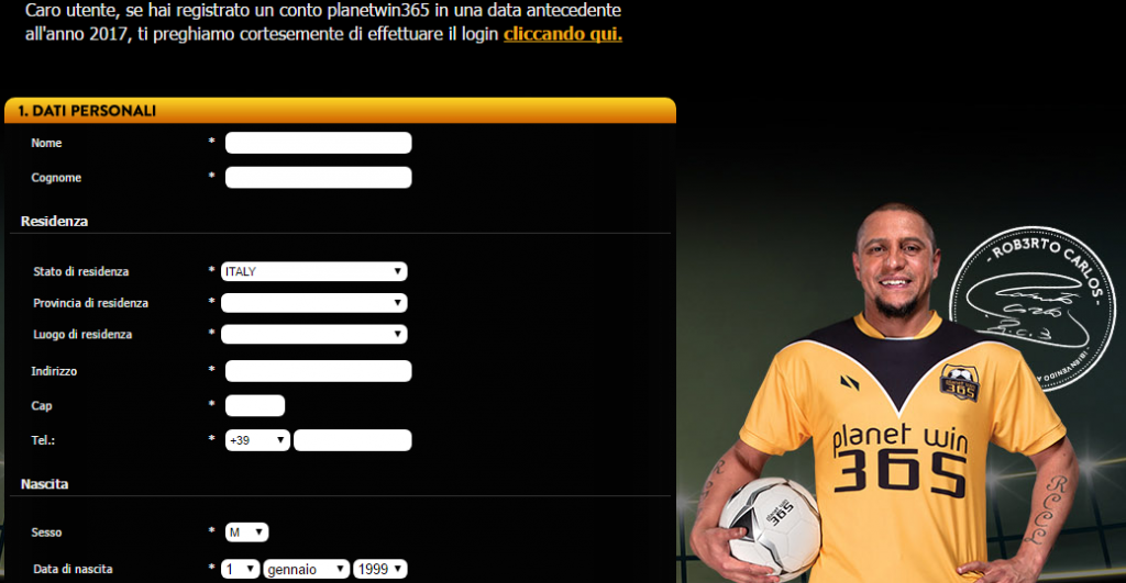 Planetwin365 registrazione screenshot