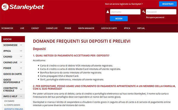 stanleybet metodi di pagamento