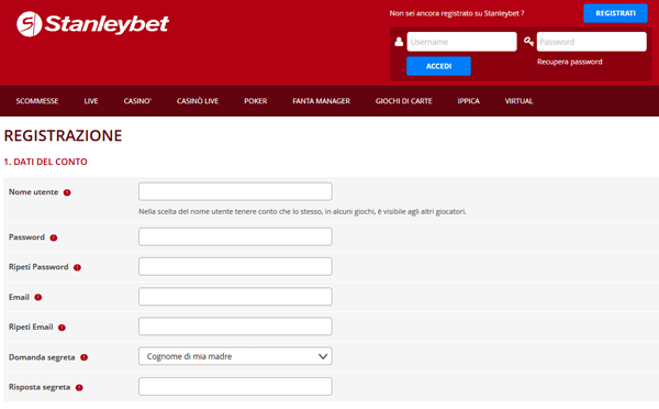 stanleybet registrazione