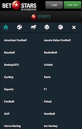 Screenshot della BetStar app