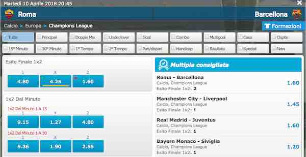 Quote per Roma vs. Barcellona 2018 di Betflag