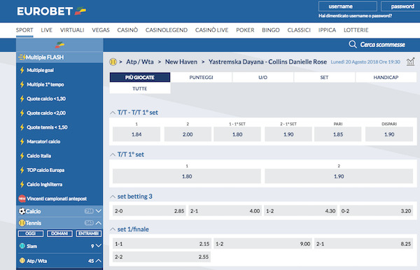 Scommetti sul tennis su Eurobet