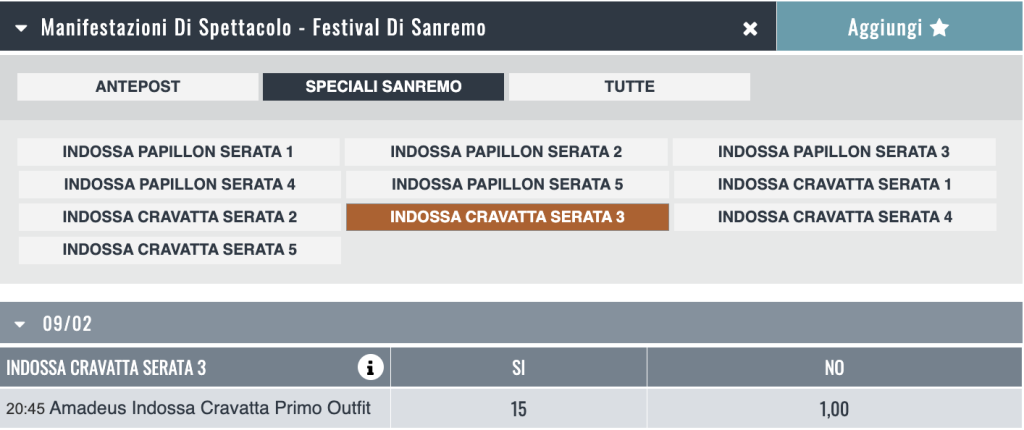 scommesse sanremo 2023 snai